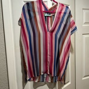 Karlie brand sheer capped sleeve striped blouse